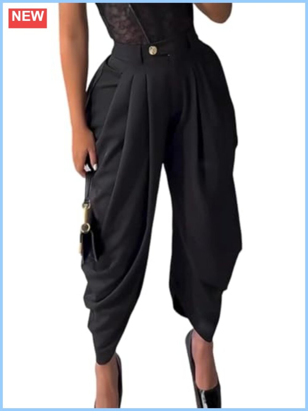 High Waisted Wide Leg Pleated Palazzo Pants with Pockets